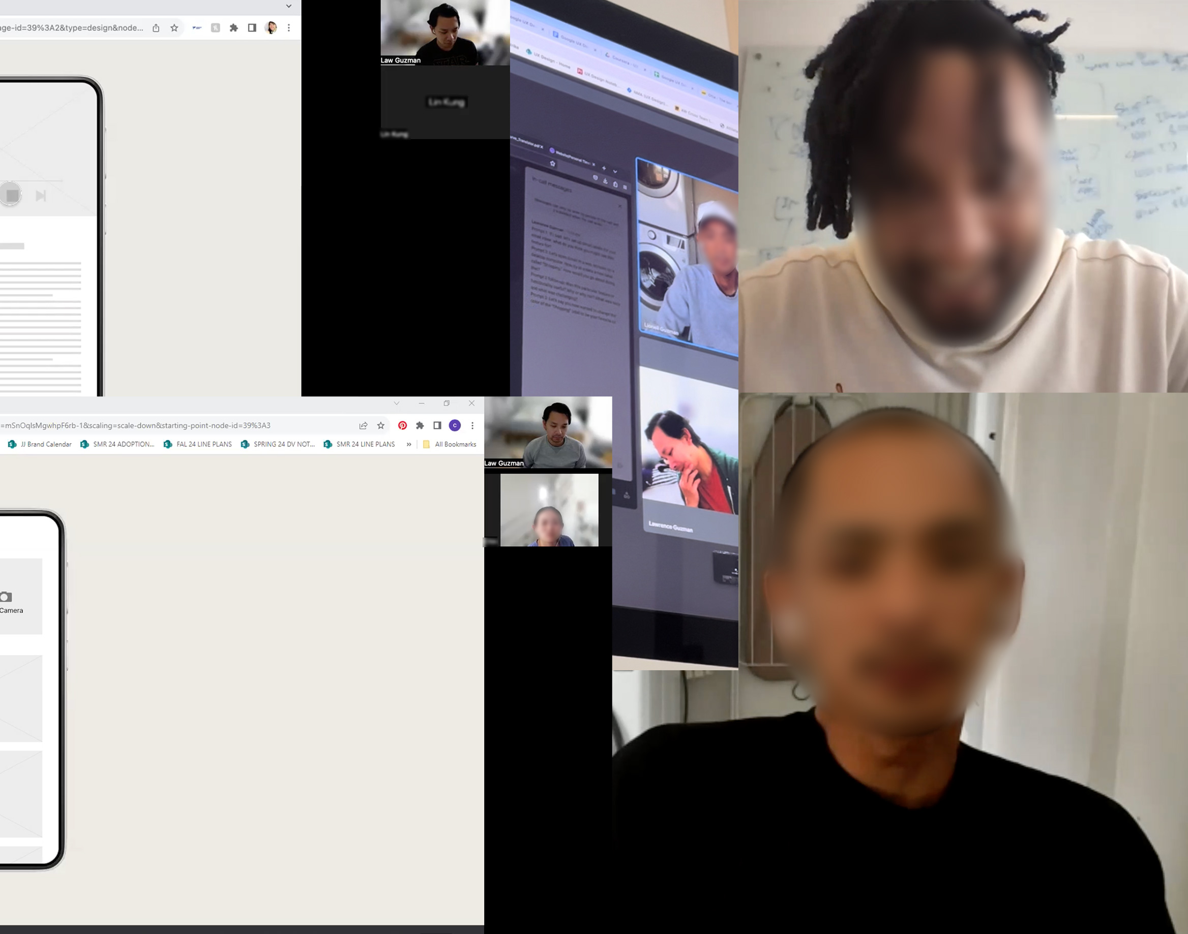 Collage of zoom screengrabs with blurred faces of interviewees.