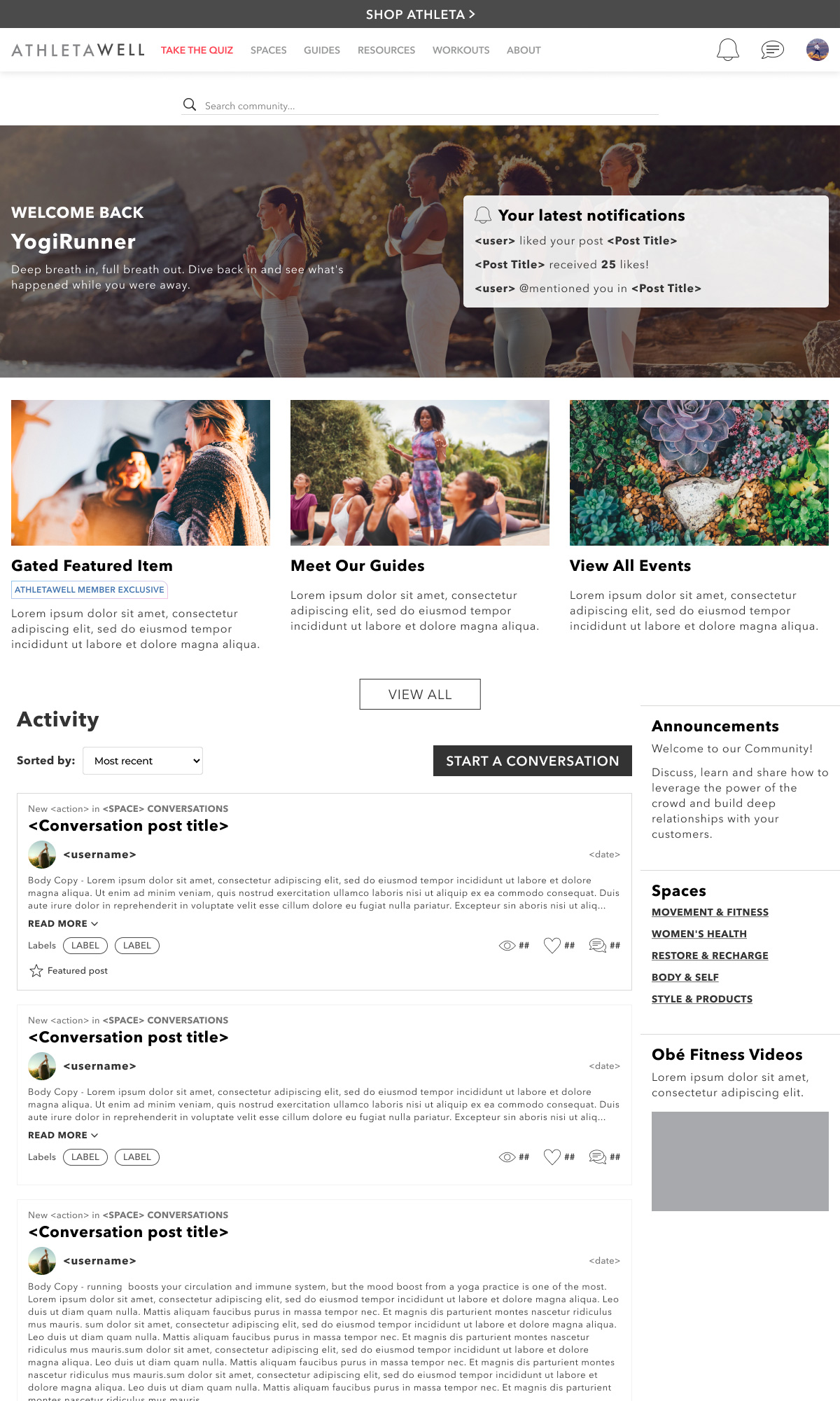 Early version of AthletaWell Hompage